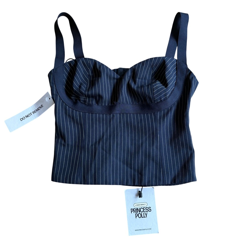 $94 NWT Princess Polly Navy Pinstripe Corset Bustier Top Size 0 Office Academia
